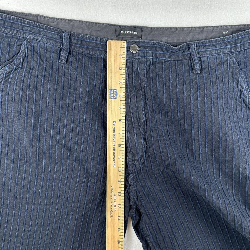 True Religion Shorts Mens 44 Blue Pinstripe Denim Chino Flat Front 8
